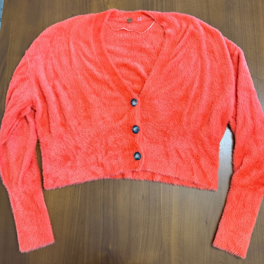 Free People One Fuzzy Cardigan, Orange Size Small